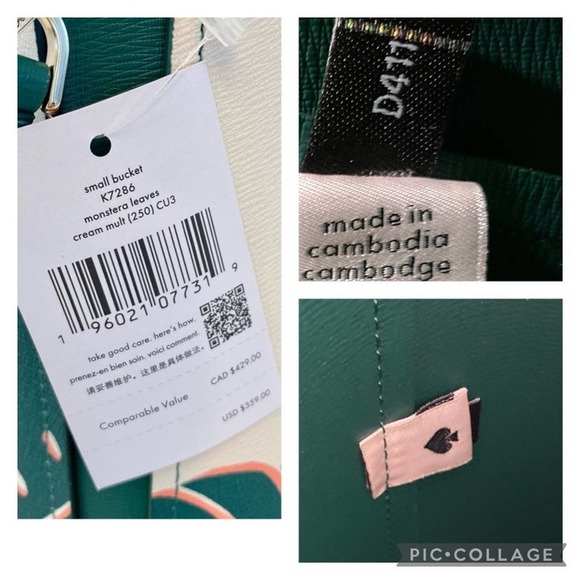 Kate Spade Purse & wallet Monstera Leaves Small Bucket Bag new - Picture 10 of 12